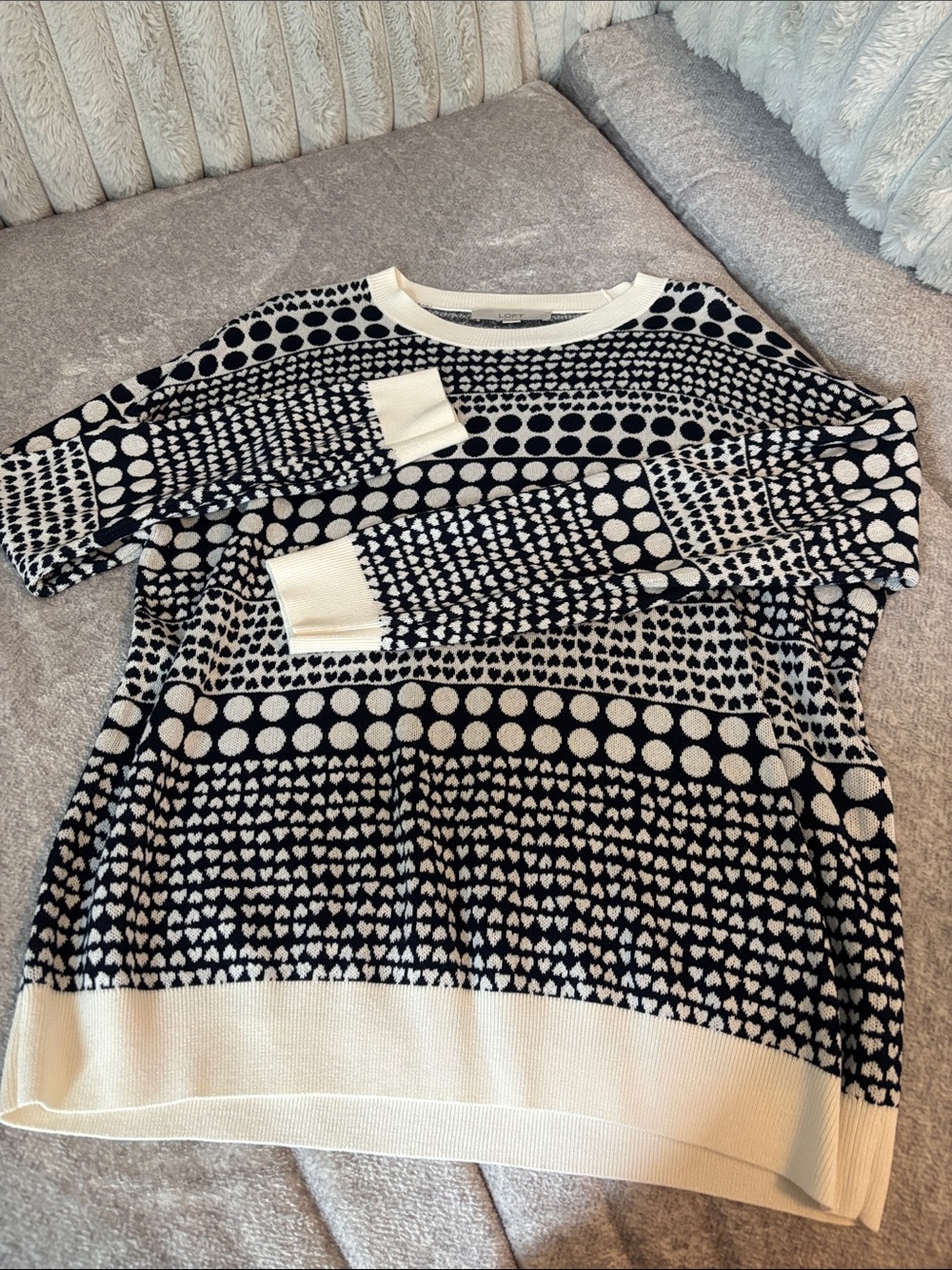 LOFT Black & Cream Patterned Knit Sweater